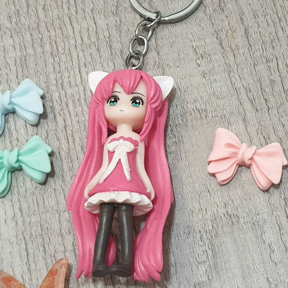 Anime Princess Key Chains Figurine Girl Doll Key Ring 3D Girls Women Accessory